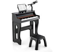 KOMFOTTEU Pianola Bambini Musicale Tastiera, Tastiera Digitale a 37 Tasti, Mini Tastiera per Bambini con Effetti Luminosi e Microfono, Strumenti Musicali con Sgabello, 22 Battiti/8 Toni/8 Ritmi (Nero)