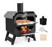 KOMFOTTEU Pizza aperta all'aperto, forno per pizza portatile con pietra per pizza, pala per pizza e copertura in tessuto Oxford, forno a legna in acciaio inox con manici, forno per pizza per giardino