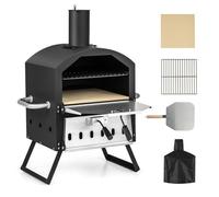 KOMFOTTEU Pizza Aperta Esterna, 2 Livelli Pizza Forno 600℃, Forno per Legno Portatile in Acciaio Inossidabile, Forno per Pizza Giardino Mini Ove con Pietra Pizza Pala Pizzaschaufel Grillrost Coperchio
