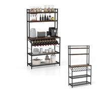 KOMFOTTEU Scaffale da cucina a 6 livelli, con supporto per bottiglie, ripiani in rete, 6 ganci, supporto per microonde in metallo, dispositivo antiribaltamento, 90 x 35 x 165 cm, Portato 125 kg