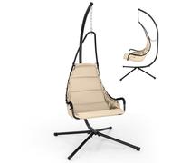 KOMFOTTEU Sedia sospesa con supporto in metallo, altalena con seduta imbottita per interni ed esterni, sedia per amaca con carico di 120 kg, per giardino, terreza, balcone, 105 x 101 x 203 cm (beige)