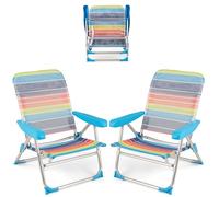 KOMFOTTEU Set di 2 Sedie da Spiaggia Pieghevoli, Spiaggina con Schienale Regolabile in 5 Posizioni, Sdraio Reclinabile con Cinghia di Trasporto, Lettino Prendisole, Carico 150kg, Colorato (Medio)