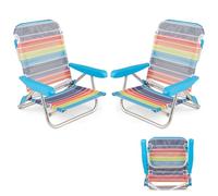 KOMFOTTEU Set di 2 Sedie da Spiaggia Pieghevoli, Spiaggina con Schienale Regolabile in 5 Posizioni, Sdraio Reclinabile con Cinghia di Trasporto, Lettino Prendisole, Carico 150kg, Colorato (Piccolo)