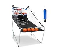 KOMFOTTEU Set di cestini da pallacanestro, arcade pieghevole a doppio cestino con contatore elettronico, 8 in 1 macchina da tiro da basket con 4 palline e pompa, 202 x 107 x 205 cm (bianco)