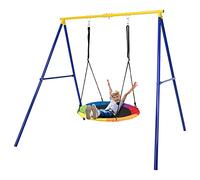 KOMFOTTEU Struttura per altalena singola resistente alle intemperie | Altalena per bambini struttura a dondolo da giardino, portata fino a 150 kg, colore giallo e blu