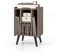 KOMFOTTEU Supporto per Giradischi in Vinile con Stazione di Ricarica, 4 Scomparti Aperti, Mobile Giradischi Potato 90kg, Espositore per Dischi per Ufficio, Soggiorno, 43 x 34,5 x 67,5 cm (Grigio)