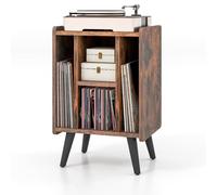 KOMFOTTEU Supporto per Giradischi in Vinile con Stazione di Ricarica, 4 Scomparti Aperti, Mobile Giradischi Potato 90kg, Espositore per Dischi per Ufficio, Soggiorno, 43 x 34,5 x 67,5 cm (Marrone)