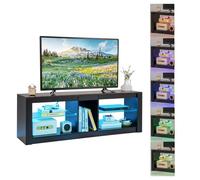 KOMFOTTEU Supporto TV con luci LED 20 colori, mobile TV per TV fino a 65 pollici, TV Lowboard con ripiani regolabili, console TV con telecomando luce per soggiorno 140 x 35 x 47 cm