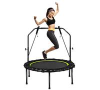 KOMFOTTEU Trampolino Fitness Ø101 cm con Carico di 150 kg, Trampolino Elastico con 2 Fasce di Resistenza e Manico Regolabile in 4 Livelli, Mini Trampolino di Rimbalzo Pieghevole per Adulti e Bambini