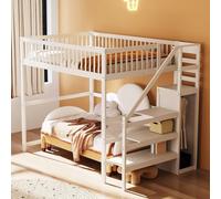 KOMHTOM Letto a Castello per Bambini con Scala e Armoire - Una Piazza e Mezza 140x200 (Materasso Non Incluso)