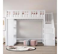 KOMHTOM Letto alto 90x200 cm Letto per bambini con scaletta portaoggetti e diversi grandi scomparti portaoggetti