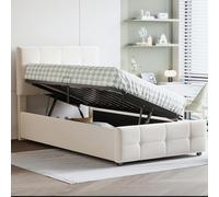 KOMHTOM Letto contenitore una piazza e mezza con testiera sollevabile e rete a doghe, letto singolo 90x200 con contenitore (1, grigio, materasso non incluso)