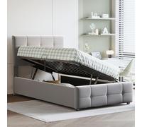 KOMHTOM Letto contenitore una piazza e mezza con testiera sollevabile e rete a doghe, letto singolo 90x200 con contenitore (1, grigio, materasso non incluso)