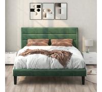 KOMHTOM Letto imbottito, 140 x 200 cm, struttura letto con rete a doghe e testiera, letto matrimoniale, rivestimento in tessuto, letto per giovani