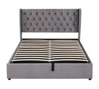 KOMHTOM Letto imbottito a forma di orecchio in velluto 140x190 cm Gris-letto doppio idraulico con rete a doghe e spazio per riporre gli oggetti