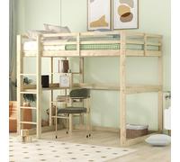 KOMHTOM Letto per bambini Letto a soppalco con scrivania, 140 x 200 cm, letto rialzato con ripostiglio sotto il letto, rete a doghe in legno, telaio del letto(senza materasso) (naturale)