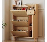 KOMHTOM Scarpiera armadio alta scarpiera salvaspazio, Scarpiera ingresso con 4 ante in rattan e 1 piccolo cassetto (B, naturale)