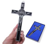 KOMI Crocifisso da parete, crocifisso cattolico con smalto nero, crocifisso da parete da 19,1 cm, croce cristiana da appendere alla parete, per decorazione domestica