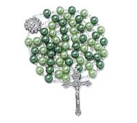 KOMI Rosario cattolico da donna, collana con perle di vetro e medaglia di San Benedetto e crocifisso, rosario Catolicos, regalo con sacchetto, Vetro, Perla