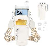 Komicea Tote Bag per Stanley Cup 40oz, portaborraccia con tracolla regolabile e custodia per telefono, copertura in paglia Stanley Cup, per accessori Stanley Cup (bianco)