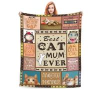 KoMico Coperta con gatto e mamma per donne per amanti dei gatti e proprietari di gatti, morbida e accogliente coperta a tema gatto, ideale come regalo per le donne, 150 x 130 cm