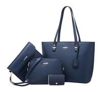 Kommodum - Borsa Tote Donna Grande Capacità, Borsa a Spalla Set 4 pezzi Tracolla a Mano Borse Elegante Capiente Manico Lungo per Lavoro Shopping Ufficio Scuola Viaggio Km43 (Blu)