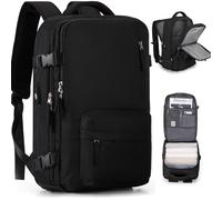 Kommodum - Zaino da viaggio Bagaglio a Mano 45x20x30 da Cabina per Voli Aereo Borsa Porta PC Uomo Donna Custodia Computer Portatile fino ai 15,6” con ricarica USB KM05 NERO M