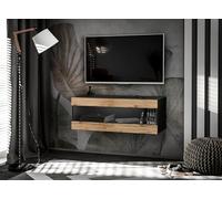 Komodee, Armadio TV Pensile Tivoli, Nero/Wotan, Larghezza 100cm x Altezza 36cm x Profondità 35cm, senza LED, per soggiorno, camera da letto
