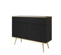 Komodee Cassettiera Banff KSZ107 MDF - Nera - Gambe Dorate - Fronti Rigati - 2 Cassetti - Larghezza 107 cm, Altezza 85 cm, Profondità 39 cm