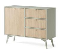 Komodee Cassettiera TOFINO - Rovere - Verde - Maniglie Metalliche - Zoccoli in Legno - 3 Cassetti - Larghezza 106 cm, Altezza 80 cm, Profondità 38 cm