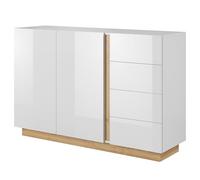 Komodee Commoda ANDEBU KOM3 - Quercia - Bianco Opaco e Lucido - Cassetti - Larghezza 138 cm, Altezza 91 cm, Profondità 40 cm