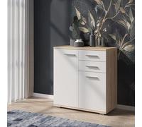 Komodee Commode FAUSKE - 2 Cassetti - 2 Porte - Quercia Sonoma - Bianco - Larghezza 69 cm, Altezza 74 cm, Profondità 34 cm