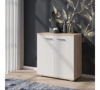 Komodee Commode FAUSKE - Capiente - 2 Ante - Rovere Sonoma - Bianco - Larghezza 69 cm, Altezza 74 cm, Profondità 34 cm