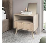Komodee Como Notturna TOFINO - Rovere - Beige - Maniglie in Metallo - Cassetto - Larghezza 54 cm, Altezza 54 cm, Profondità 38 cm