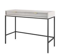 Komodee Consolle da toaletta NANAIMO - Grigia - Maniglie Dorate - Due Cassetti - Larghezza 104 cm, Altezza 77 cm, Profondità 50 cm