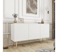 Komodee Credenza Banff K160 MDF - Bianco - Gambe Dorate - Fronti Rigati - Larghezza 160 cm, Altezza 85 cm, Profondità 39 cm