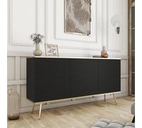 Komodee Credenza Banff K160 MDF - Nero - Gambe Dorate - Fronti Righe - Larghezza 160 cm, Altezza 85 cm, Profondità 39 cm