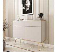 Komodee Credenza Banff KSZ107 - Beige - Gambe dorate - 2 Cassetti - Larghezza 107 cm, Altezza 85 cm, Profondità 39 cm