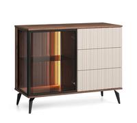 Komodee Credenza Dawson KSZ103 - Nero - Kashmir - Vetrina - Illuminazione LED - Larghezza 103 cm, Altezza 80 cm, Profondità 39 cm