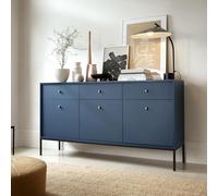 Komodee Credenza MONCTON MKSZ154 - Blu scuro - Maniglie in metallo - 3 cassetti - Larghezza 154 cm, Altezza 83 cm, Profondità 39 cm