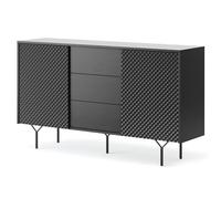 Komodee Credenza ORILLIA KSZ144 - Nera - 2 Fronti Fresati - 3 Cassetti - Larghezza 144 cm, Altezza 83 cm, Profondità 38 cm