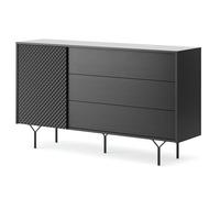 Komodee Credenza ORILLIA KSZ144 - Nero - Frontale Fresato - 3 Cassetti - Larghezza 144 cm, Altezza 83 cm, Profondità 38 cm