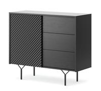 Komodee Credenza ORILLIA KSZ144 - Nero - Frontale Fresato - 3 Cassetti - Larghezza 97 cm, Altezza 83 cm, Profondità 38 cm