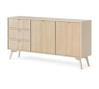 Komodee Credenza TOFINO - Quercia - Beige - Maniglie in Metallo - 3 Cassetti - Larghezza 158 cm, Altezza 80 cm, Profondità 38 cm