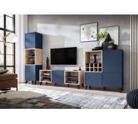 komodee Fondi Set di Mobili RTV, per Soggiorno, Scandinave, Blu/Legno Chiaro