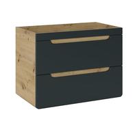 Komodee Mobile Bagno sospeso ARVIDA - Colore Rovere - Frontale Grigio - 2 Cassetti - 80 x 59 x 46 cm