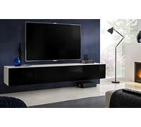 Komodee, Mobile da Banco TV Loreto, Bianco/Nero Larghezza 200 cm x Altezza 30 cm x Profondità 41,5 cm, Stile Moderno/Minimalista, Per Soggiorno, Camera Da Letto