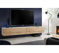 Komodee, Mobile da Banco TV Loreto, Bianco/Wotan Larghezza 200 cm x Altezza 30 cm x Profondità 41,5 cm, Stile Moderno/Minimalista, Per Soggiorno, Camera Da Letto