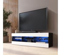 Komodee, Tivoli RTV 140, Mobile Porta TV, Nero/Bianco, con Luci LED Blu, con 3 ripiani in vetro, 35 x 140 x 40,5 cm, per soggiorno, sala da pranzo e camera da letto