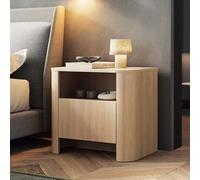 Komodee Mobiletto Notturno AMOS - Rovere - Arrotondato - Chiusura Silenziosa - Cassetto - Larghezza 58 cm, Altezza 52 cm, Profondità 39 cm
